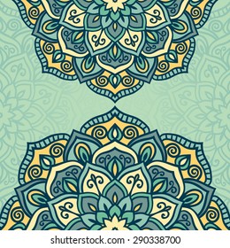 Abstract vector circle floral ornamental border in soft colors