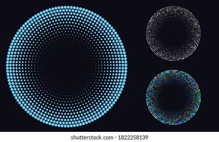Abstract vector circle form halftone dots as icon, logo or design element for medical, treatment, cosmetic.