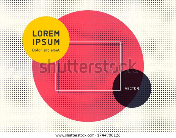 Abstract vector circle frame halftone dots\
red yellow black white banner. Frame border for text. Halftone\
dotted background.