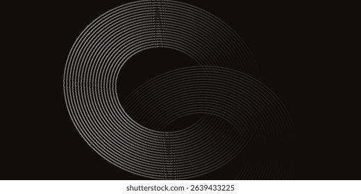Abstract vector circle halftone black background. Gradient retro line pattern design. Monochrome graphic. Circle for sound wave. vector illustration