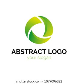 Abstract vector circle logo, consisting of small parts. Creative logotype with green gradient isolated on white background. Can be used for communications companies, high-tech innovation. 3d design. 