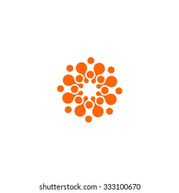 Abstract vector circle logotype. Orange unusual isolated chem logo. Virus icon. Orange sun. Flower.