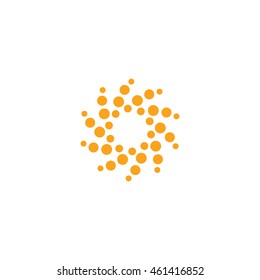 Abstract vector circle logotype. Orange unusual isolated chemistry logo. Virus icon. Orange sunny sun. Flower.