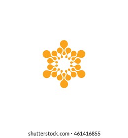 Abstract vector circle logotype. Orange unusual isolated chemistry logo. Virus icon. Orange sunny sun. Flower.
