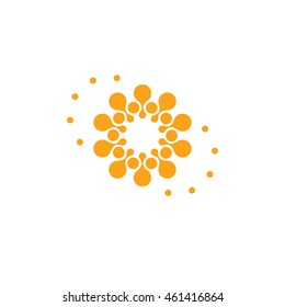 Abstract vector circle logotype. Orange unusual isolated chemistry logo. Virus icon. Orange sunny sun. Flower.