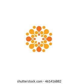 Abstract Vector Circle Logotype. Orange Unusual Isolated Chemistry Logo. Virus Icon. Orange Sunny Sun. Flower.