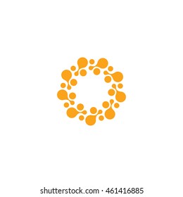Abstract vector circle logotype. Orange unusual isolated chemistry logo. Virus icon. Orange sunny sun. Flower.