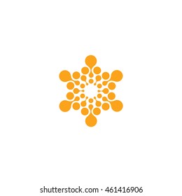 Abstract vector circle logotype. Orange unusual isolated chemistry logo. Virus icon. Orange sunny sun. Flower.