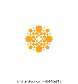 Abstract vector circle logotype. Orange unusual isolated chemistry logo. Virus icon. Orange sunny sun. Flower.