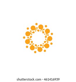 Abstract vector circle logotype. Orange unusual isolated chemistry logo. Virus icon. Orange sunny sun. Flower.