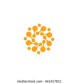 Abstract vector circle logotype. Orange unusual isolated chemistry logo. Virus icon. Orange sunny sun. Flower.