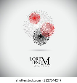 Abstract vector circle logotype. Red and black unusual isolated chem logo. icon Flower.