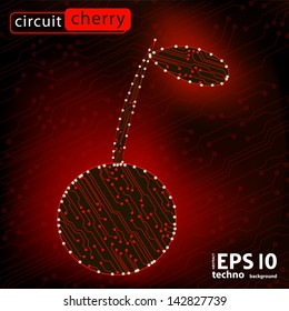 abstract vector circuit red cherry berry with branch and leave. EPS10 vector illustration