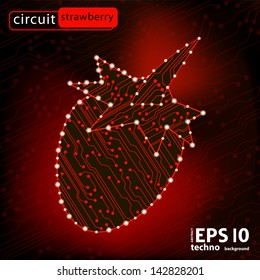 abstract vector circuit red strawberry with branch and leave. EPS10 vector illustration
