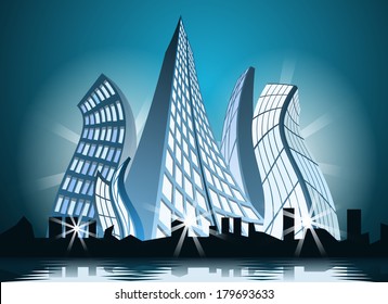 Abstract vector city by night