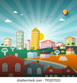 Abstract Vector City. Vector Flat Design Town.