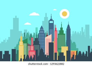 Abstract Vector City with High Buildings - Skyscrapers