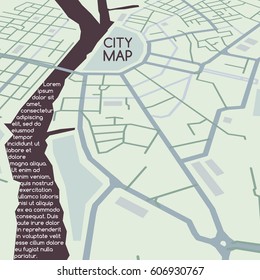 Abstract vector city map, flat style in perspective and sample text