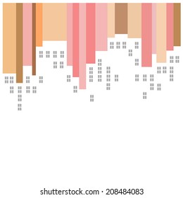 Abstract vector city with white outlines of buildings on striped red, orange and brown background