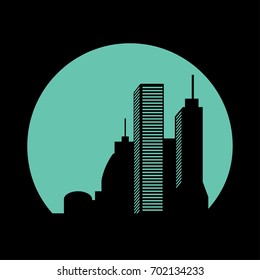 abstract vector cityscape in circle frame 
modern city icon