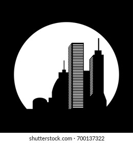 abstract vector cityscape illustration
skyline, city lights. circle logo