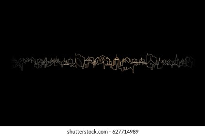 Abstract vector cityscape 
outline, fading in the black background