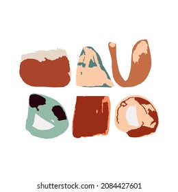 Resumen del vector clipart. Follaje dibujado a mano y plantas de estilo lineal, formas abstractas y figuras. Terracota y colores naturales. Diseño mínimo de boho para cubiertas, volantes, pancartas, arte mural, carteles
