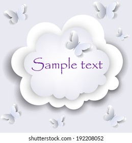 Abstract vector cloud with butterfly paper. Vector  illustration 