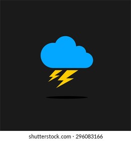 Abstract vector cloud and lighting thunderstorm icon on a black background