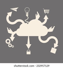 Abstract vector cloud for social networks illustration for mobile phones with icons