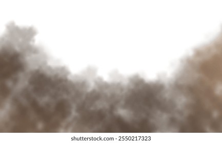 Abstract vector clouds, fog or smoke on an isolated transparent background. Dust cloud. Desert smoke. Sandstorm. 3D smog explosion. Cloud, smoke, png.