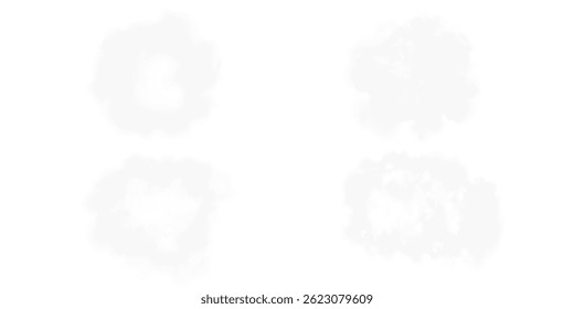 Abstract vector clouds, fog or smoke on an isolated transparent background. Dust cloud. Desert smoke. Sandstorm. 3D smog explosion. Cloud, smoke, png.