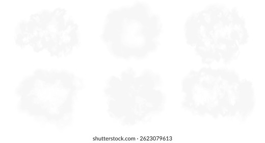 Abstract vector clouds, fog or smoke on an isolated transparent background. Dust cloud. Desert smoke. Sandstorm. 3D smog explosion. Cloud, smoke, png.