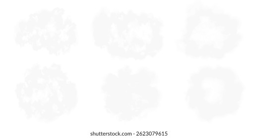 Abstract vector clouds, fog or smoke on an isolated transparent background. Dust cloud. Desert smoke. Sandstorm. 3D smog explosion. Cloud, smoke, png.