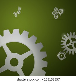 Abstract Vector Cogs, Gears Dark Green Background