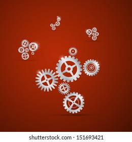 Abstract Vector Cogs - Gears on Dark Red Background 