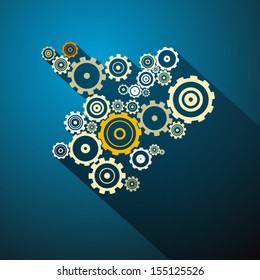 Abstract Vector Cogs, Gears on Dark Blue Background 