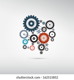 Abstract vector cogs - gears on grey background 