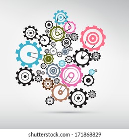 Abstract vector cogs - gears on grey background