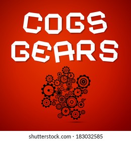Abstract Vector Cogs - Gears on Red Background