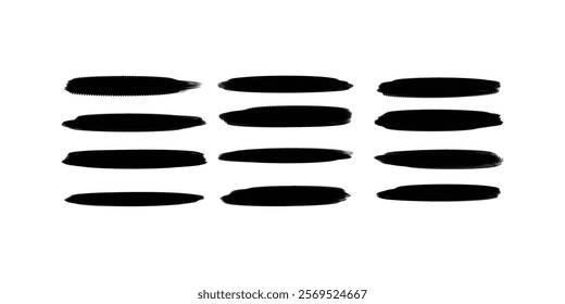 Abstract vector collection of black brush strokes and paint splatters for grunge design backgrounds, artistic patterns, vintage banners, creative illustrations, and texture