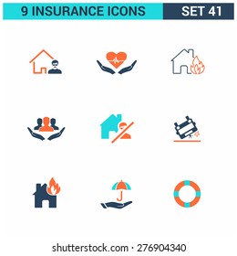 Abstract vector collection of colorful flat Insurance Icons set. Design elements for mobile and web applications.