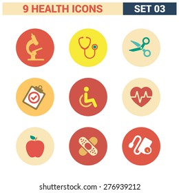 Abstract vector collection of colorful flat Medical icons set. Design elements for mobile and web applications.