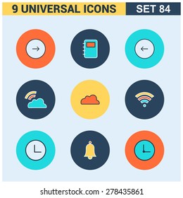 Abstract vector collection of colorful flat Universal Icons set. Big package of modern minimalist, thin line icons. Design elements for mobile and web applications.