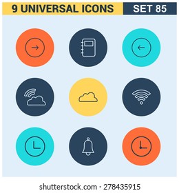 Abstract vector collection of colorful flat Universal Icons set. Big package of modern minimalist, thin line icons. Design elements for mobile and web applications.