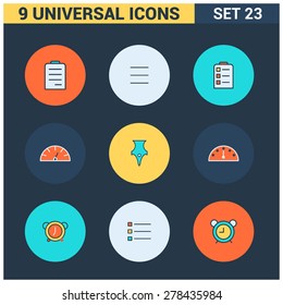Abstract vector collection of colorful flat Universal Icons set. Big package of modern minimalist, thin line icons. Design elements for mobile and web applications.