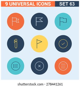 Abstract vector collection of colorful flat Universal Icons set. Big package of modern minimalist, thin line icons. Design elements for mobile and web applications.