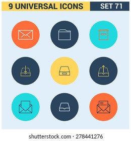 Abstract vector collection of colorful flat Universal Icons set. Big package of modern minimalist, thin line icons. Design elements for mobile and web applications.