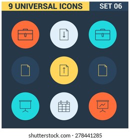 Abstract vector collection of colorful flat Universal Icons set. Big package of modern minimalist, thin line icons. Design elements for mobile and web applications.