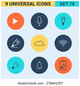Abstract vector collection of colorful flat Universal Icons set. Big package of modern minimalist, thin line icons. Design elements for mobile and web applications.
